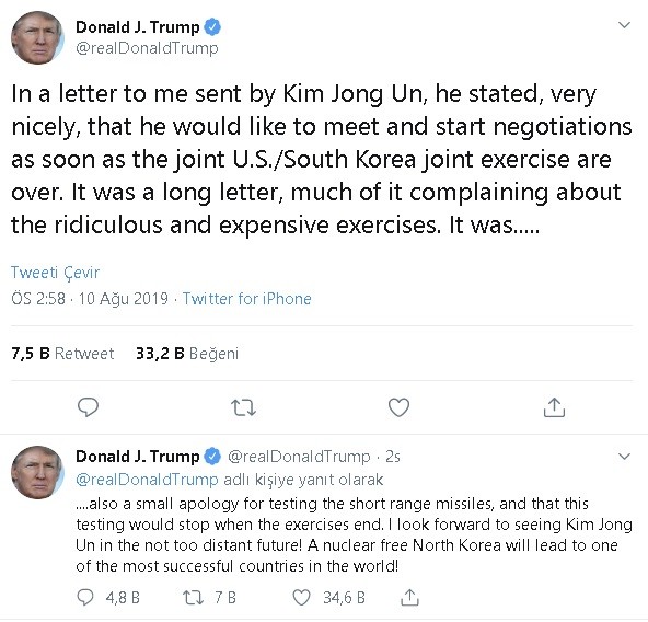 ABD Başkanı Trump: “Kim Jong Un’u görmeyi dört gözle bekliyorum”