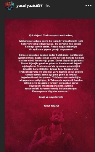 Yusuf Yazıcı’dan Trabzonspor’a veda mesajı