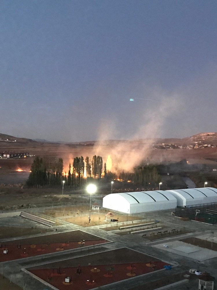 Yüksek gerilim hattında çıkan yangın korkuttu