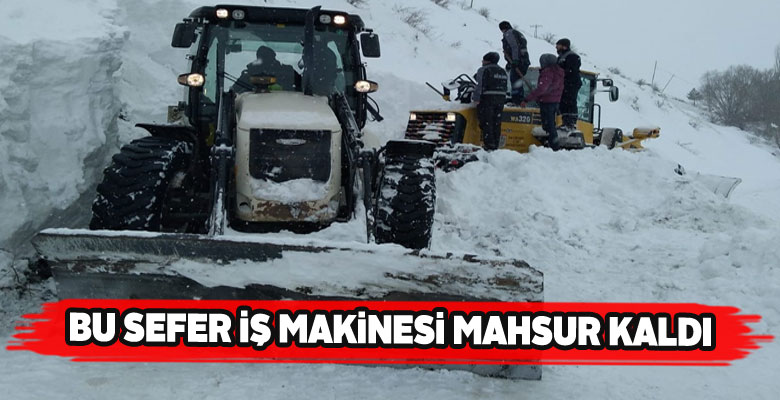 İş makinesi kurtarmaya giderken yolda kaldı