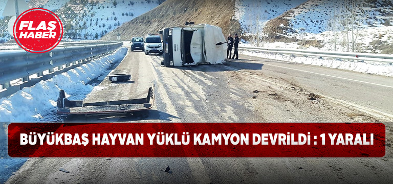 Gürün’de devrilen yük kamyonunun sürücüsü yaralandı
