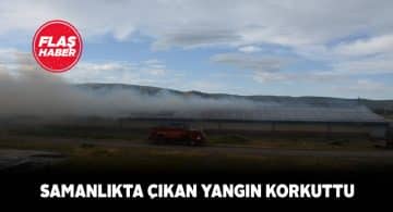 Suşehri’nde bir ahırın samanlığı alev alev yandı