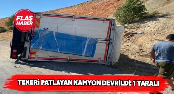 Gürün’de devrilen kamyonun sürücüsü yaralandı