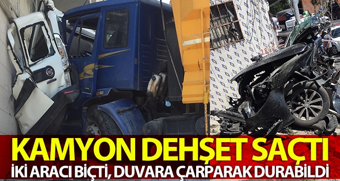 İstanbul’da korkunç bir kaza: Kamyon iki aracı biçip binanın duvarına çarpabildi