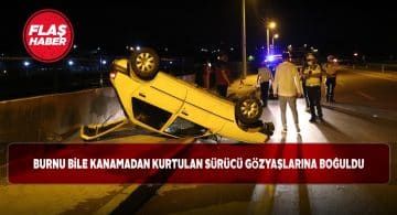Ters dönen arabadan sapasağlam çıktı