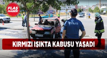 Aracı alev alev yanan sürücü şoka uğradı