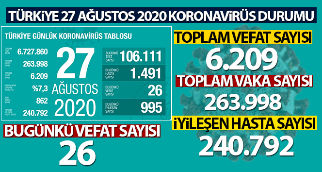 Son 24 saatte corona virüsten 26 kişi hayatını kaybetti