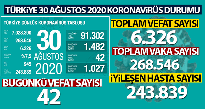 Son 24 saatte corona virüsten 42 kişi hayatını kaybetti