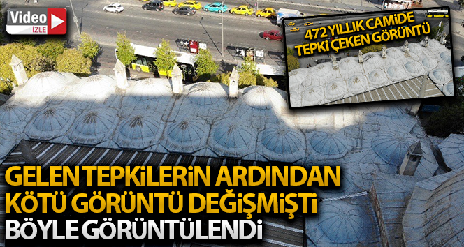 Tepkilerin ardından klimaları sökülen 472 yıllık Mihrimah Sultan Camii Külliyesi havadan görüntülendi.