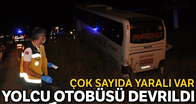 Yolcu otobüsü yoldan devrildi, 25 yaralı