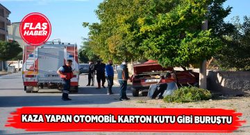 Şarkışla’da yaşanan kazada araba hurdaya döndü