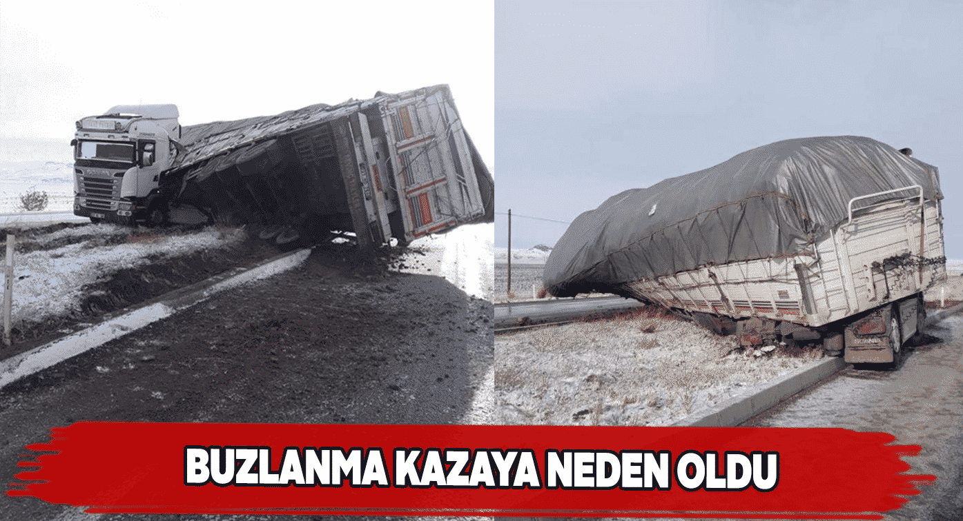 Sivas-Malatya yolunda buzlanmadan dolayı tır devrildi