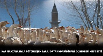 Pusat-Özen barajının ortasındaki minare havadan görüntülendi
