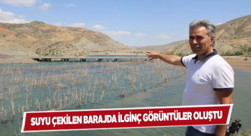 Çamlıgöze barajında kuraklık ile birlikte ilginç görüntüler