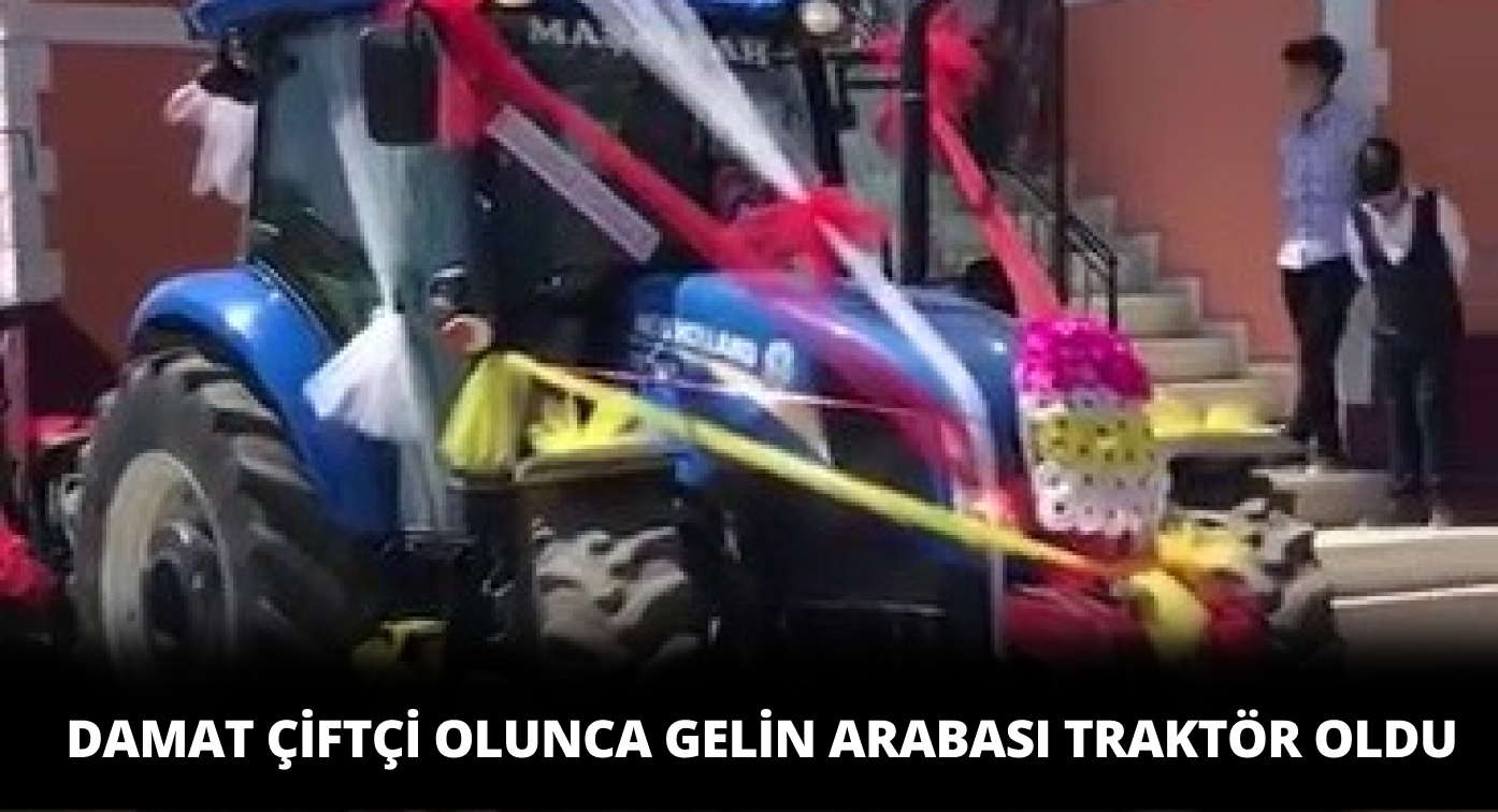 Traktör Gelin Arabası Oldu! Konvoy da Traktörlerden Oluştu!