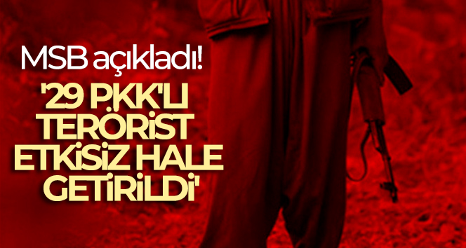 MSB açıkladı! ’29 PKK’lı terörist etkisiz hale getirildi’