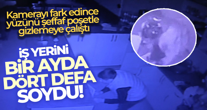 Kamerayı fark eden hırsız yüzünü şeffaf poşetle gizlemeye çalıştı