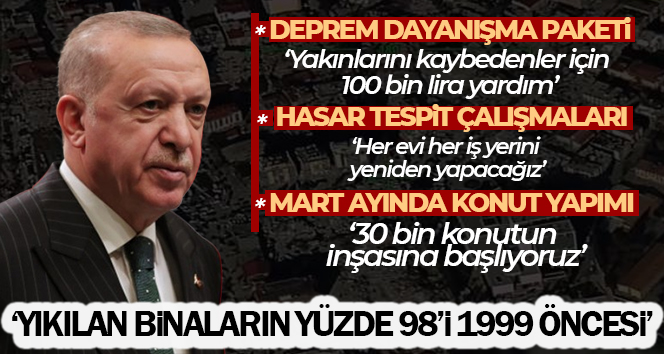 Cumhurbaşkanı Erdoğan: ‘Depremde hayatını kaybedenlerin yakınlarına 100 bin lira nakdi yardımda bulunuyoruz’