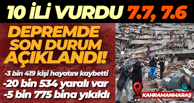 Depremde can kaybı sayısı 3 bin 419’a yükseldi