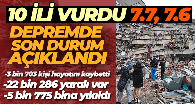 Depremde can kaybı sayısı 3 bin 703 ‘e yükseldi