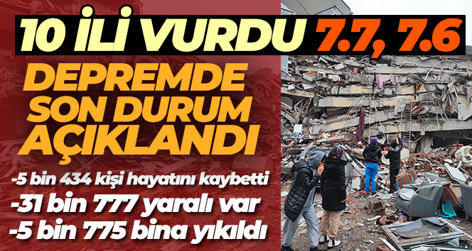 Depremde can kaybı sayısı 5 bin 434 ‘e yükseldi