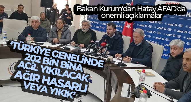 Bakan Kurum: ‘Türkiye genelinde 202 bin bina acil yıkılacak, ağır hasarlı veya yıkık’