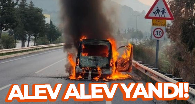 Seyir halindeki ticari araç, alev topuna döndü