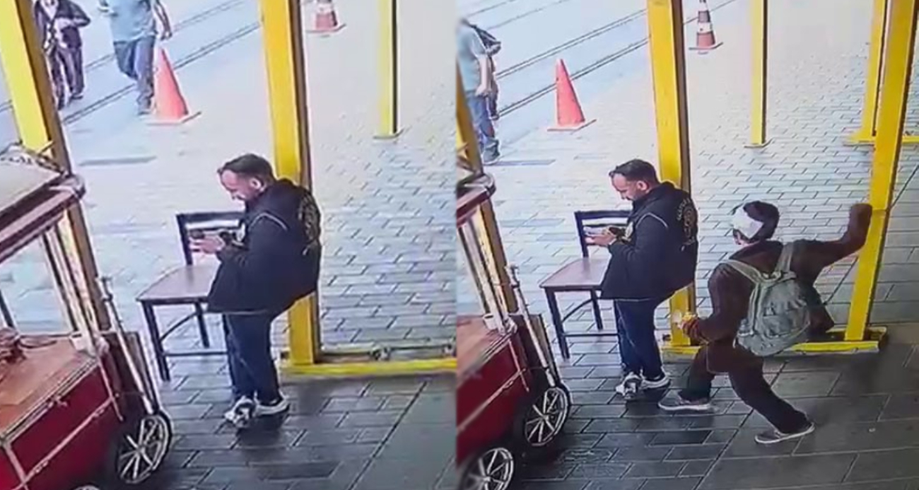 İstiklal Caddesi’nde Polis Memuruna Bıçaklı Saldırı Anı Güvenlik Kamerasında