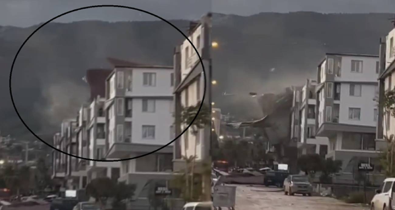 Hatay’da Fırtınanın Gücü: Üç Katlı Binanın Çatısı Havada