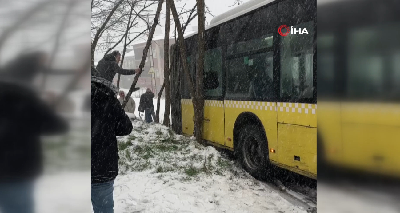 Başakşehir’de Kar Yağışının Sebep Olduğu Kaza: İETT Otobüsü Ağaca Çarptı