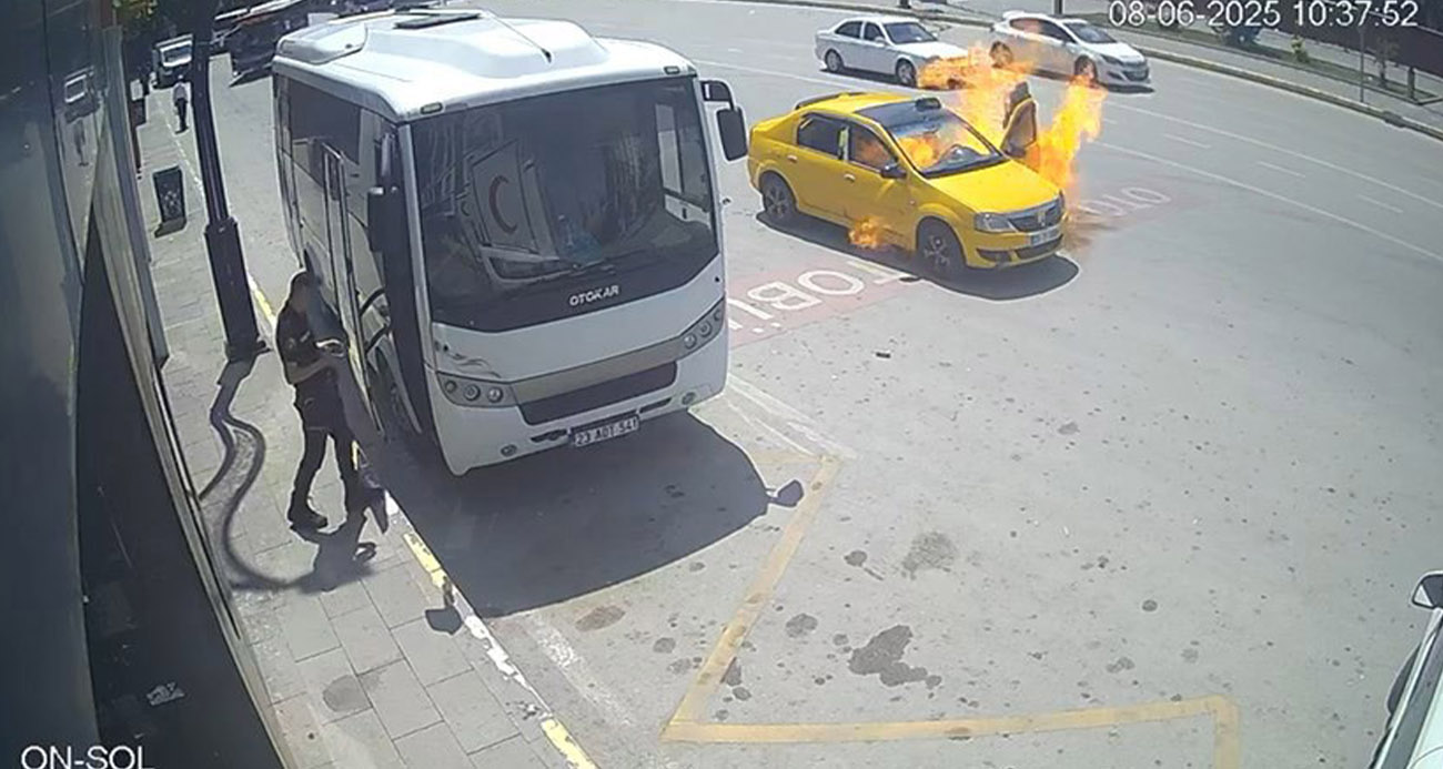 Elazığ’da Şans Eseri Hayatta Kaldı: Ticari Taksi Alev Aldı!