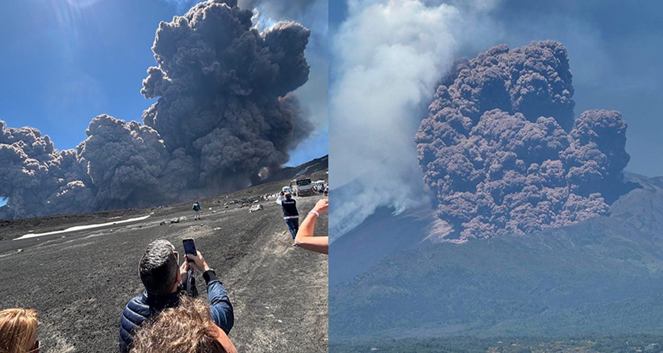 Etna Yanardağı’nda Turistlerin Bulunduğu Anda Patlama Meydana Geldi
