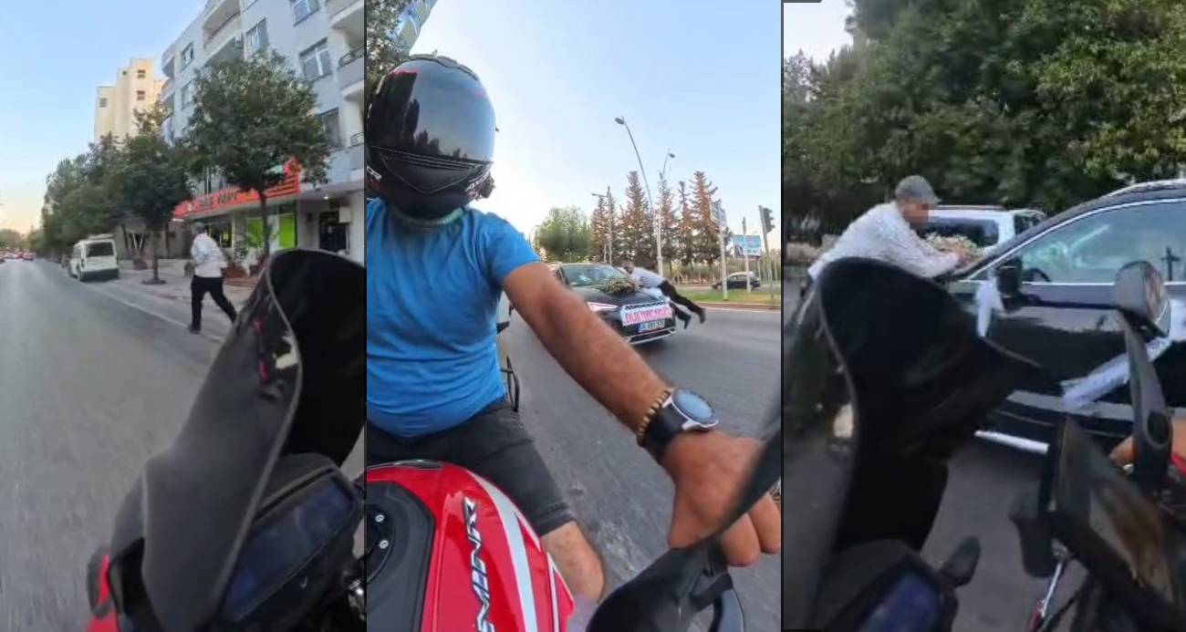 Adana’da Düğün Konvoyunda Para Almak İçin Kaputa Atladı