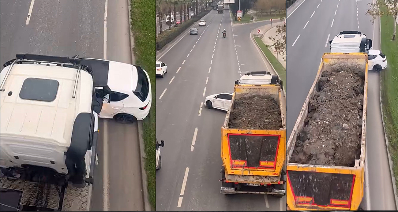 İzmir Bayraklı’da Trafik Kazası: Otomobil Kamyonun Önünde Metrelerce Sürüklendi
