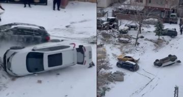 Malatya’da Buzlu Yolda Araç Devrildi: O Anlar Kameraya Yakalandı