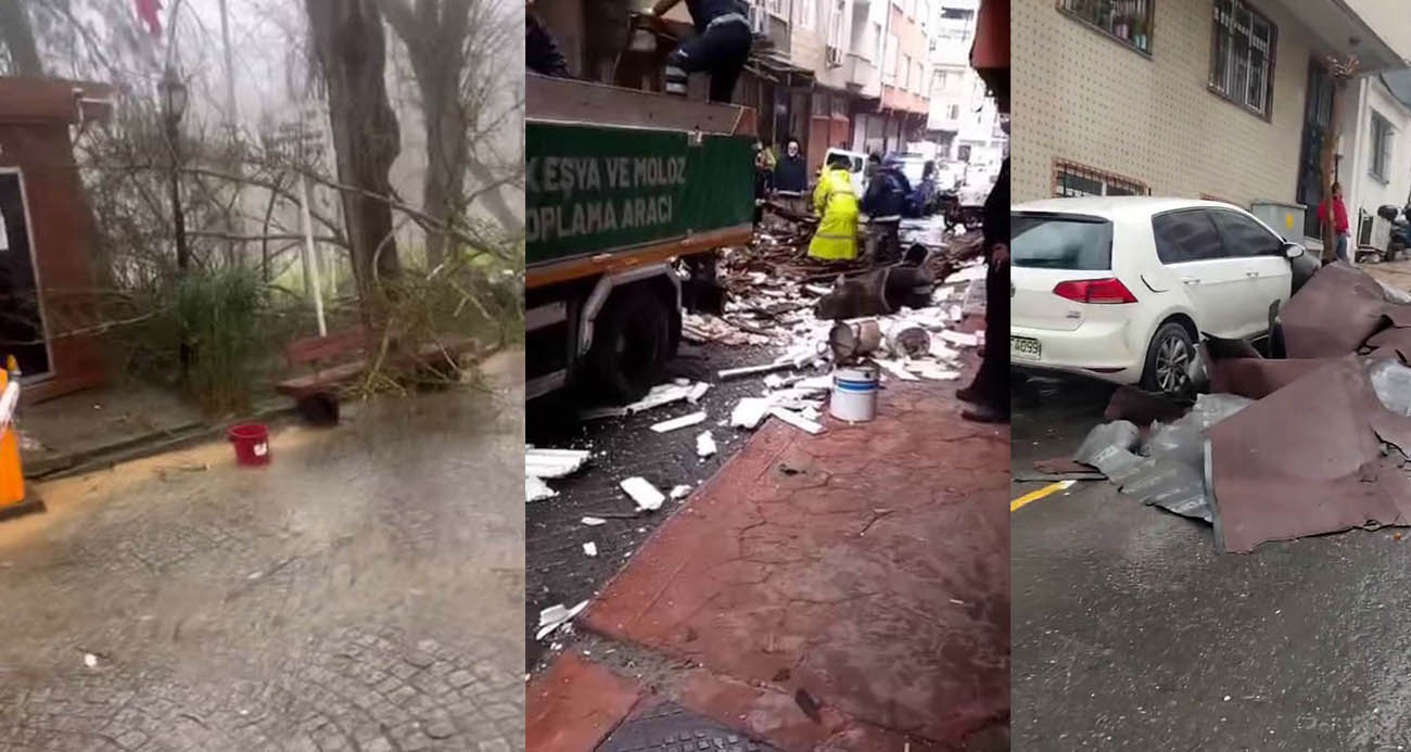 İstanbul’da Lodosun Şiddetli Etkileri: Çatılar Uçtu, Araçlar Hasar Gördü