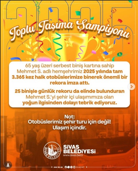 Sivas’ta Bir Vatandaş, Halk Otobüsü Kullanımında Rekor Kırdı
