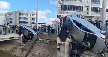 Tarsus’ta Korkutucu Kaza: Araç Köprünün Korkuluklarında Asılı Kaldı