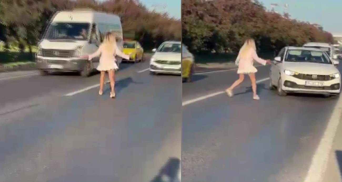 Büyükçekmece’de yola atlayan alkollü olduğu ileri sürülen kadın trafiği birbirine kattı