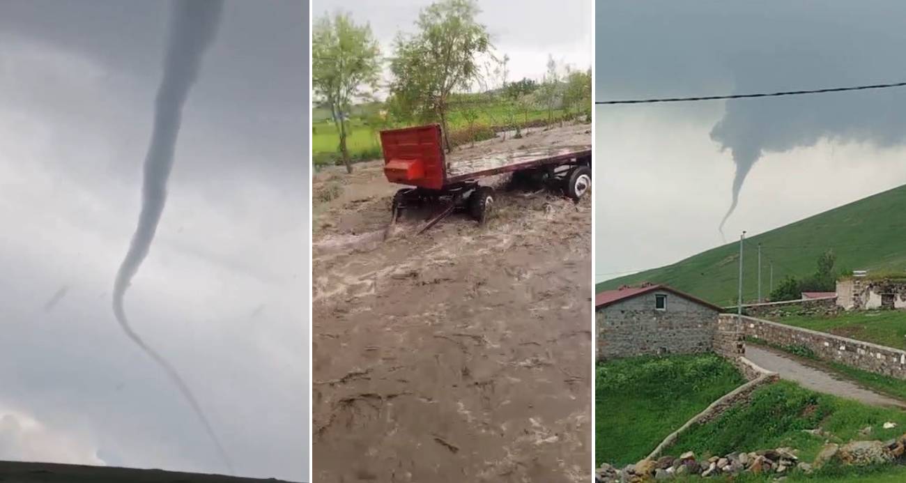 Kars’ta sel ve hortum paniği: Evleri su bastı, hortum anı kamerada