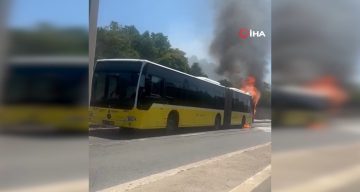 Ataşehir’de İETT otobüsü alev alev yandı