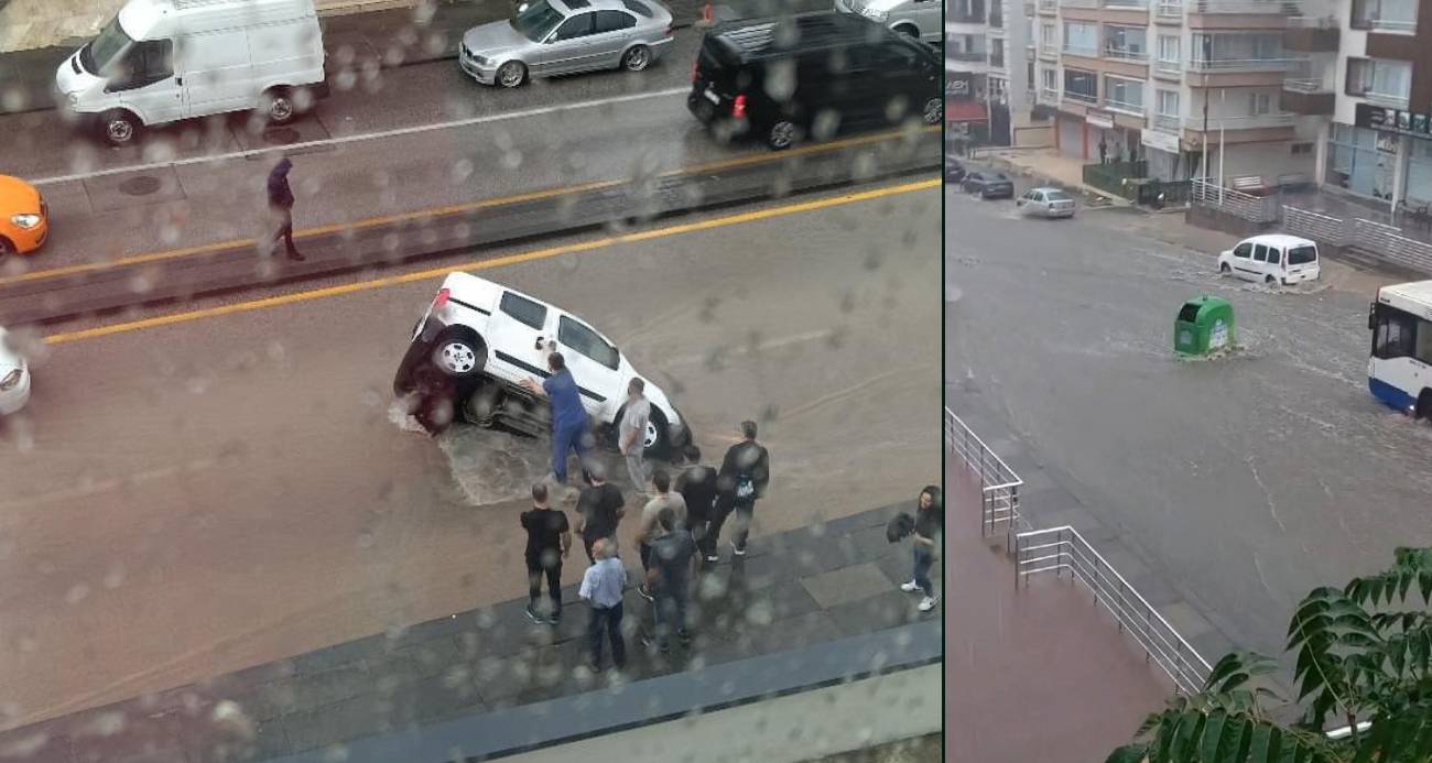 Başkentte sağanak hayatı felç etti: Yol çöktü, araç çukura düştü, iş yerlerini su bastı