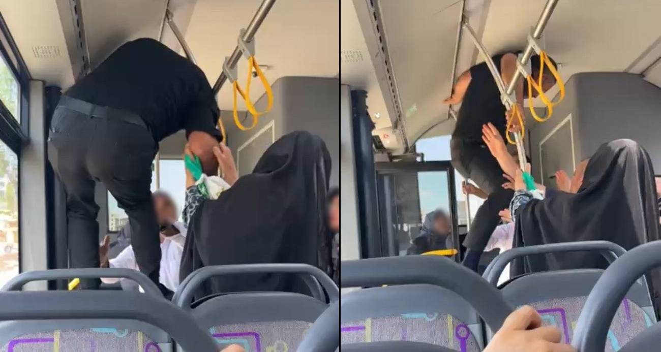 Otobüste tekmeli, yumruklu kavga