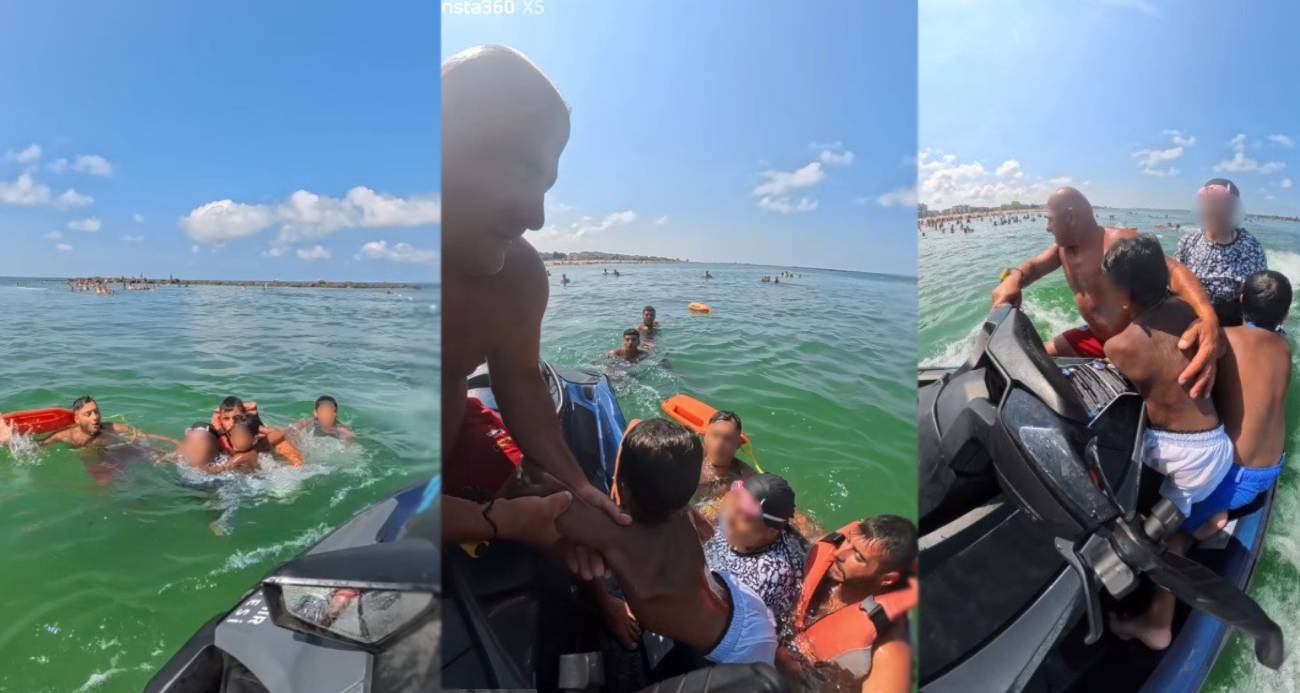 Boğulma tehlikesi geçiren anne ve iki çocuğun kurtarılma anı kamerada