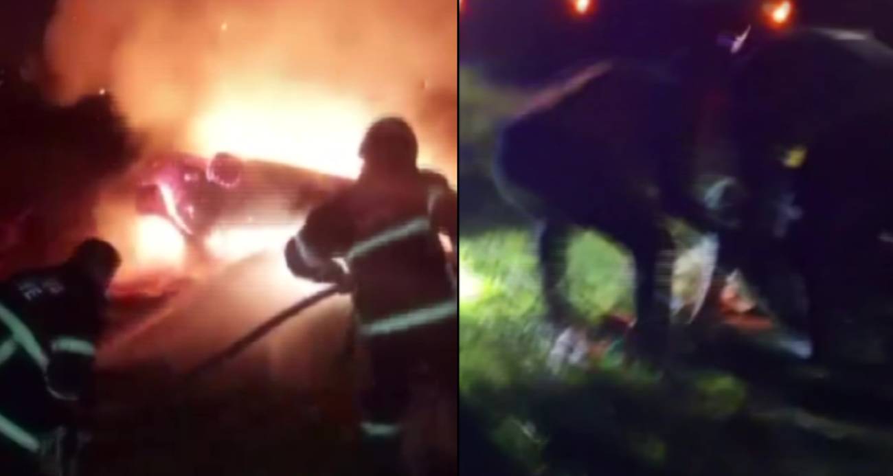 Amasya’da takla atan otomobil alev alev yandı, sürücü son anda kurtuldu