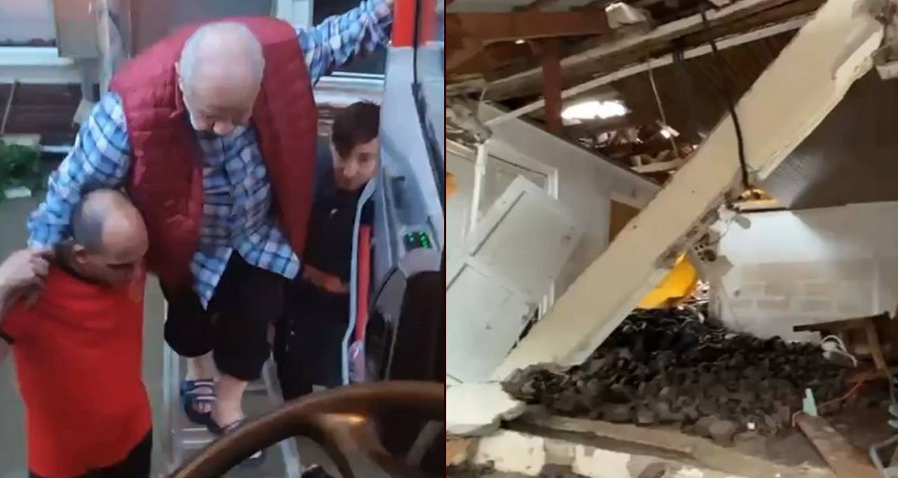 Selde mahsur kalan yaşlı adam, merdivenle köprü yapılarak kurtarıldı